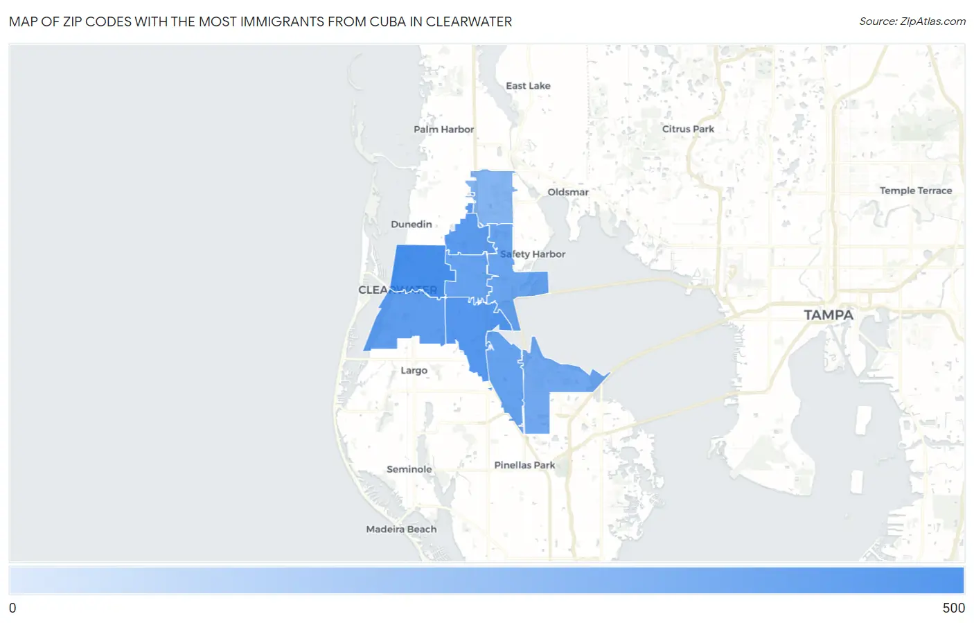 Zip Codes with the Most Immigrants from Cuba in Clearwater Map