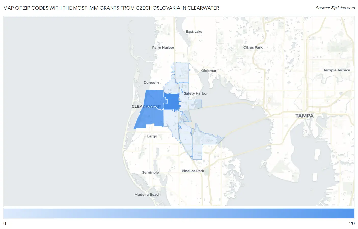 Zip Codes with the Most Immigrants from Czechoslovakia in Clearwater Map