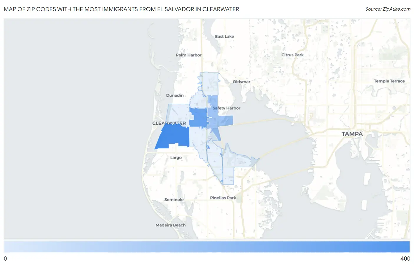 Zip Codes with the Most Immigrants from El Salvador in Clearwater Map