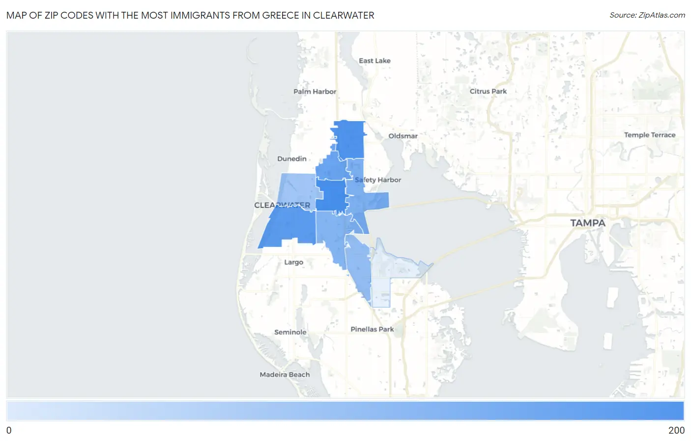 Zip Codes with the Most Immigrants from Greece in Clearwater Map