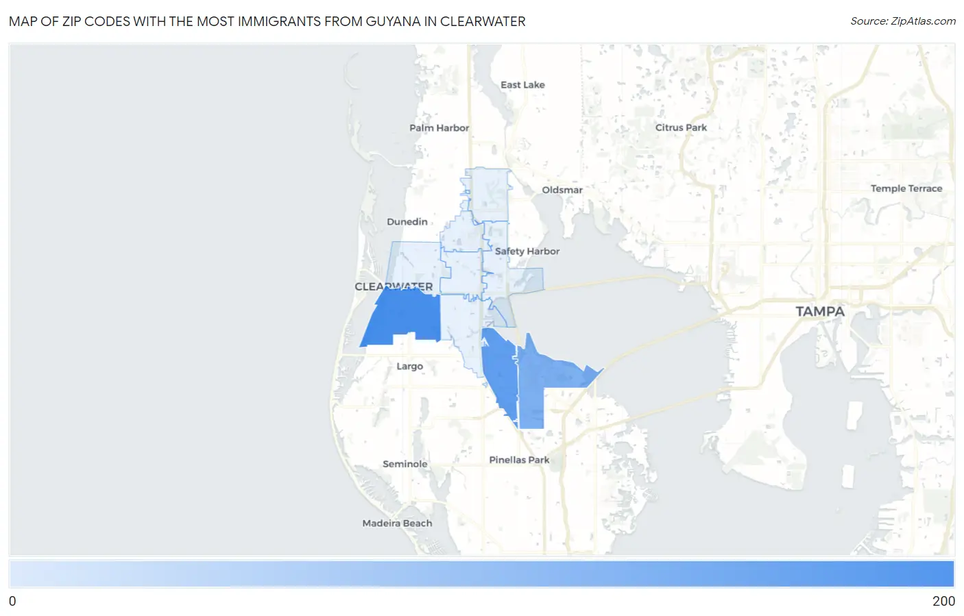 Zip Codes with the Most Immigrants from Guyana in Clearwater Map