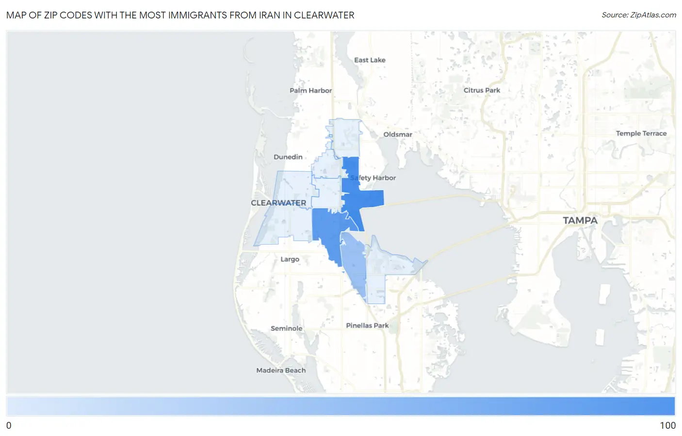 Zip Codes with the Most Immigrants from Iran in Clearwater Map
