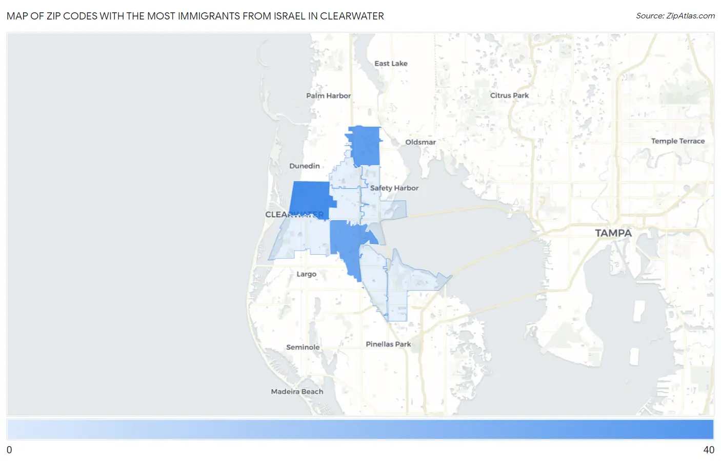 Zip Codes with the Most Immigrants from Israel in Clearwater Map