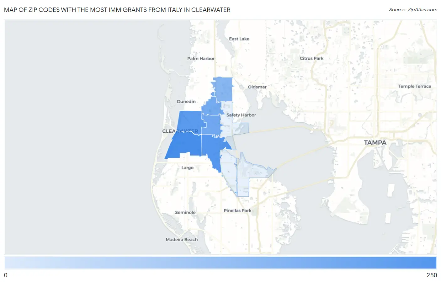 Zip Codes with the Most Immigrants from Italy in Clearwater Map