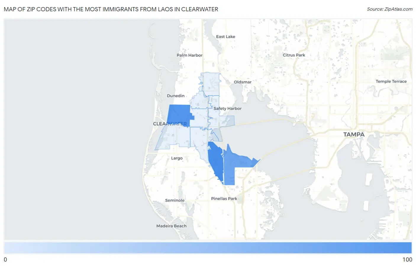 Zip Codes with the Most Immigrants from Laos in Clearwater Map