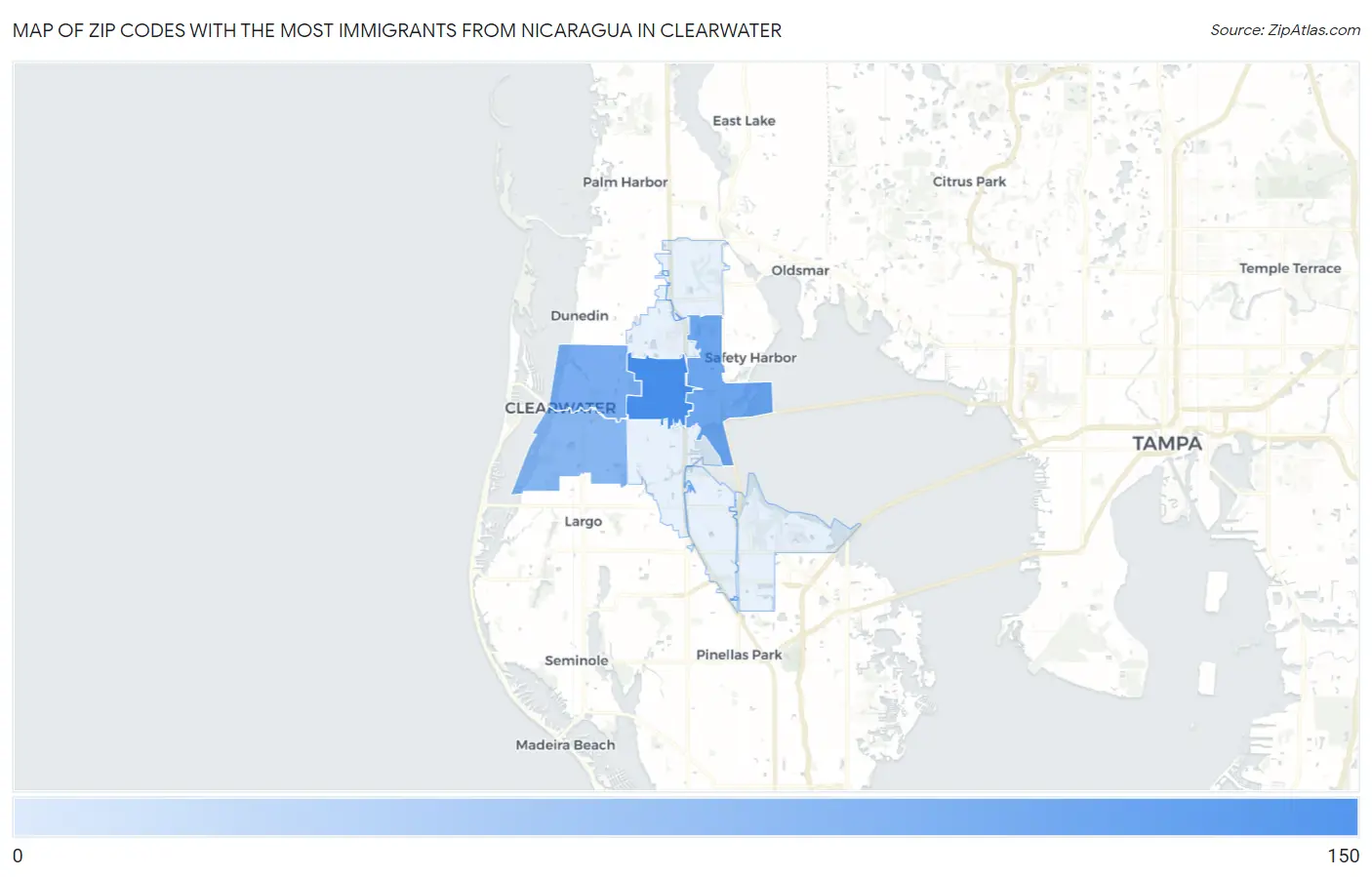 Zip Codes with the Most Immigrants from Nicaragua in Clearwater Map
