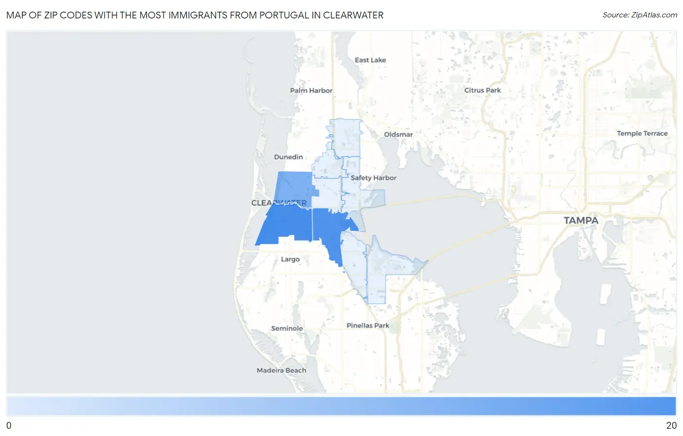 Zip Codes with the Most Immigrants from Portugal in Clearwater Map
