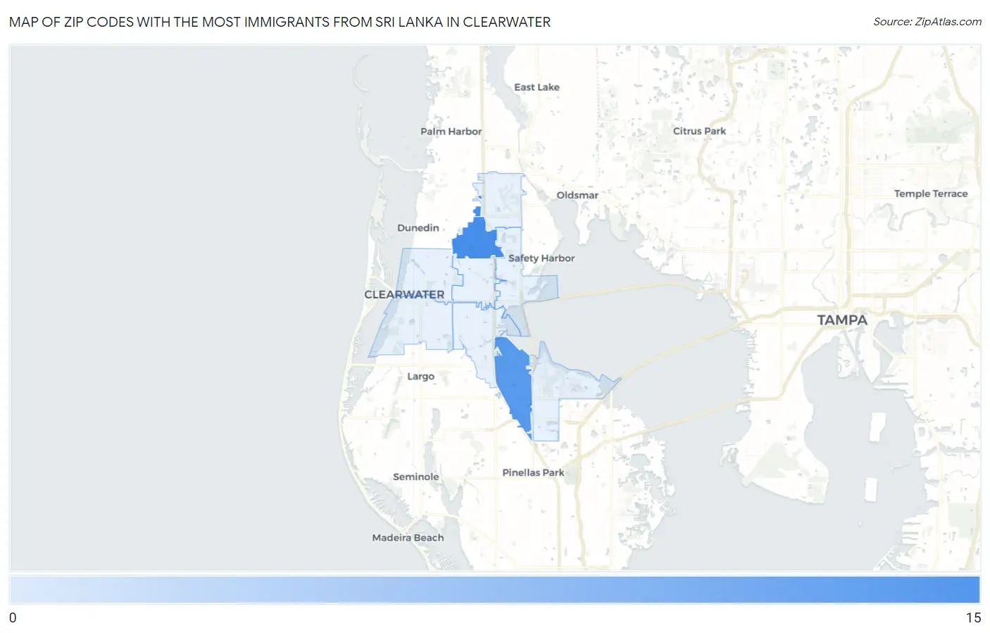 Zip Codes with the Most Immigrants from Sri Lanka in Clearwater Map