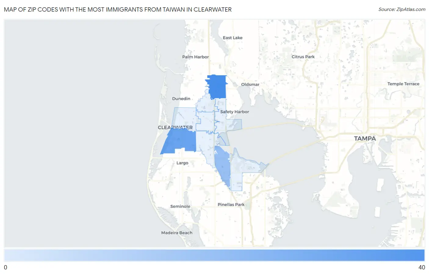 Zip Codes with the Most Immigrants from Taiwan in Clearwater Map