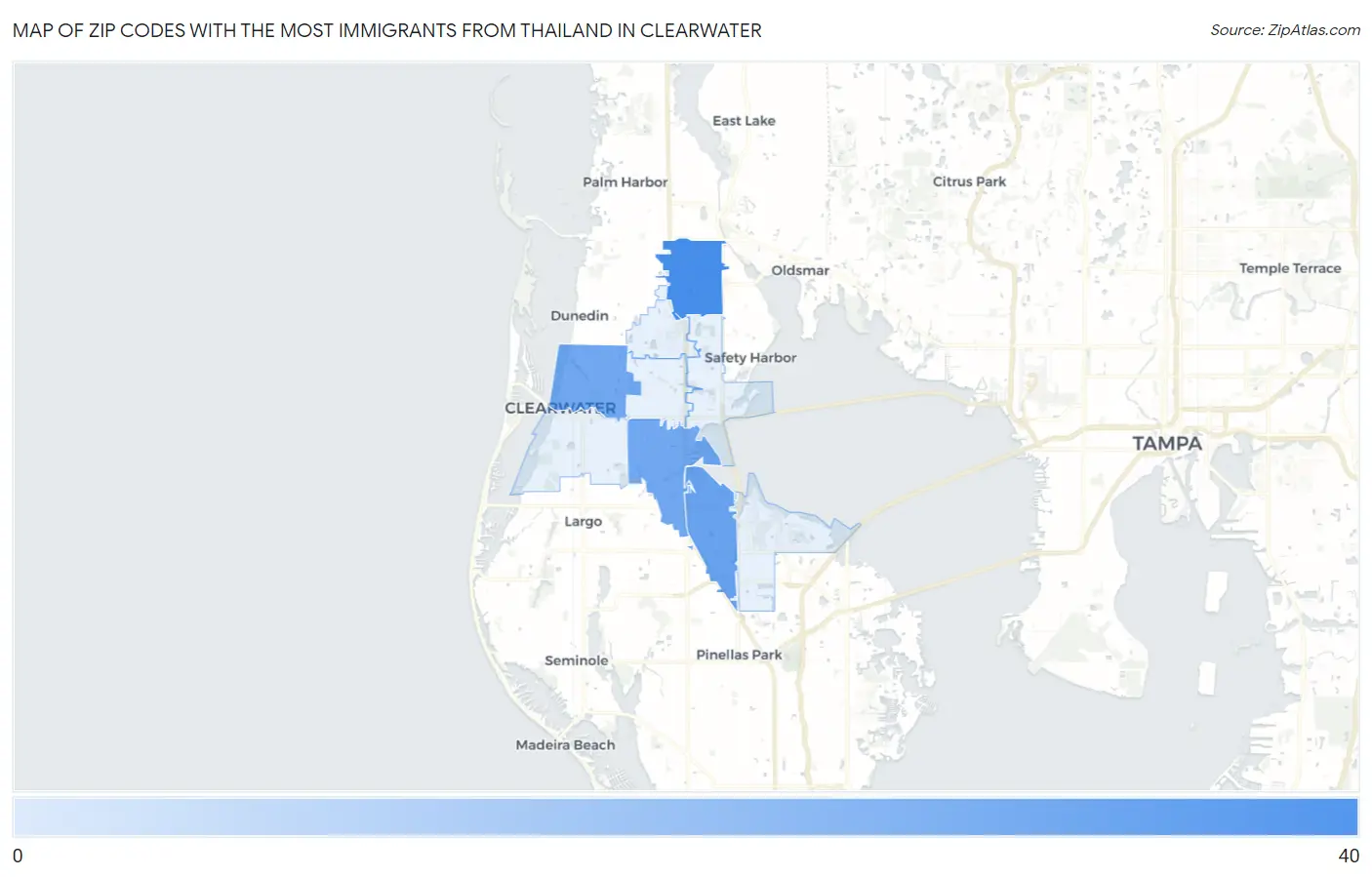 Zip Codes with the Most Immigrants from Thailand in Clearwater Map
