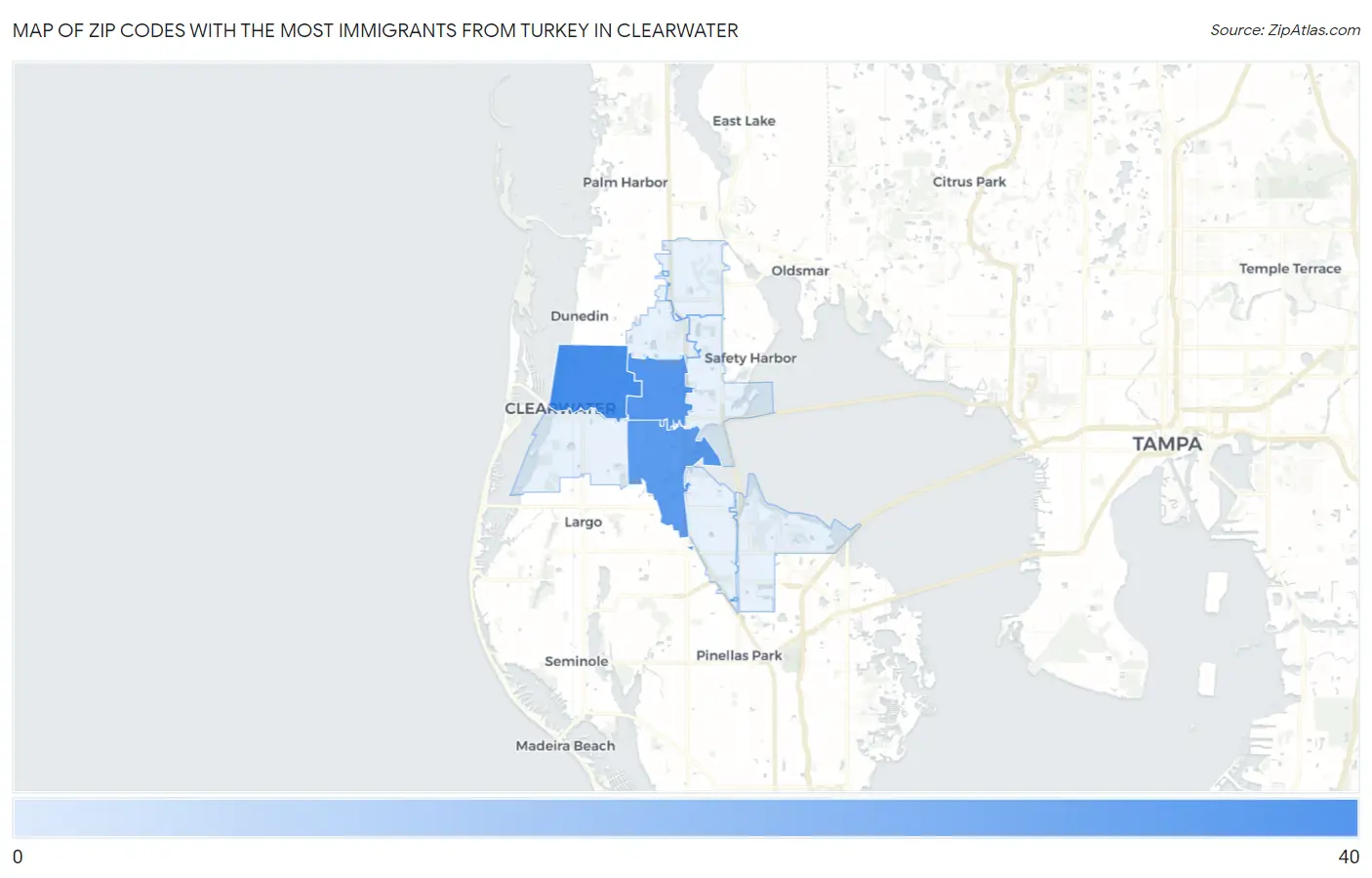 Zip Codes with the Most Immigrants from Turkey in Clearwater Map