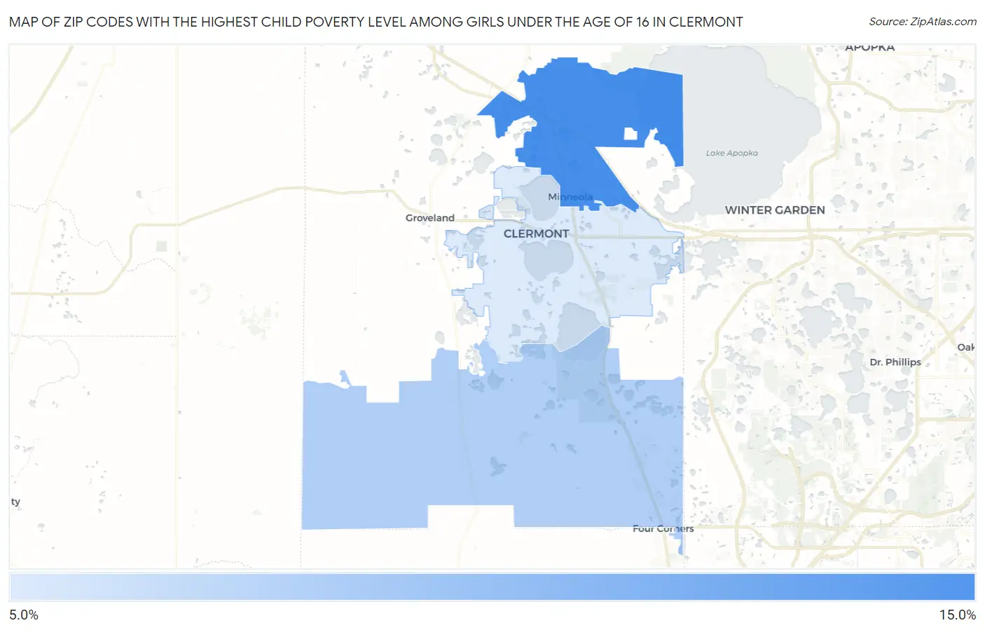 Zip Codes with the Highest Child Poverty Level Among Girls Under the Age of 16 in Clermont Map