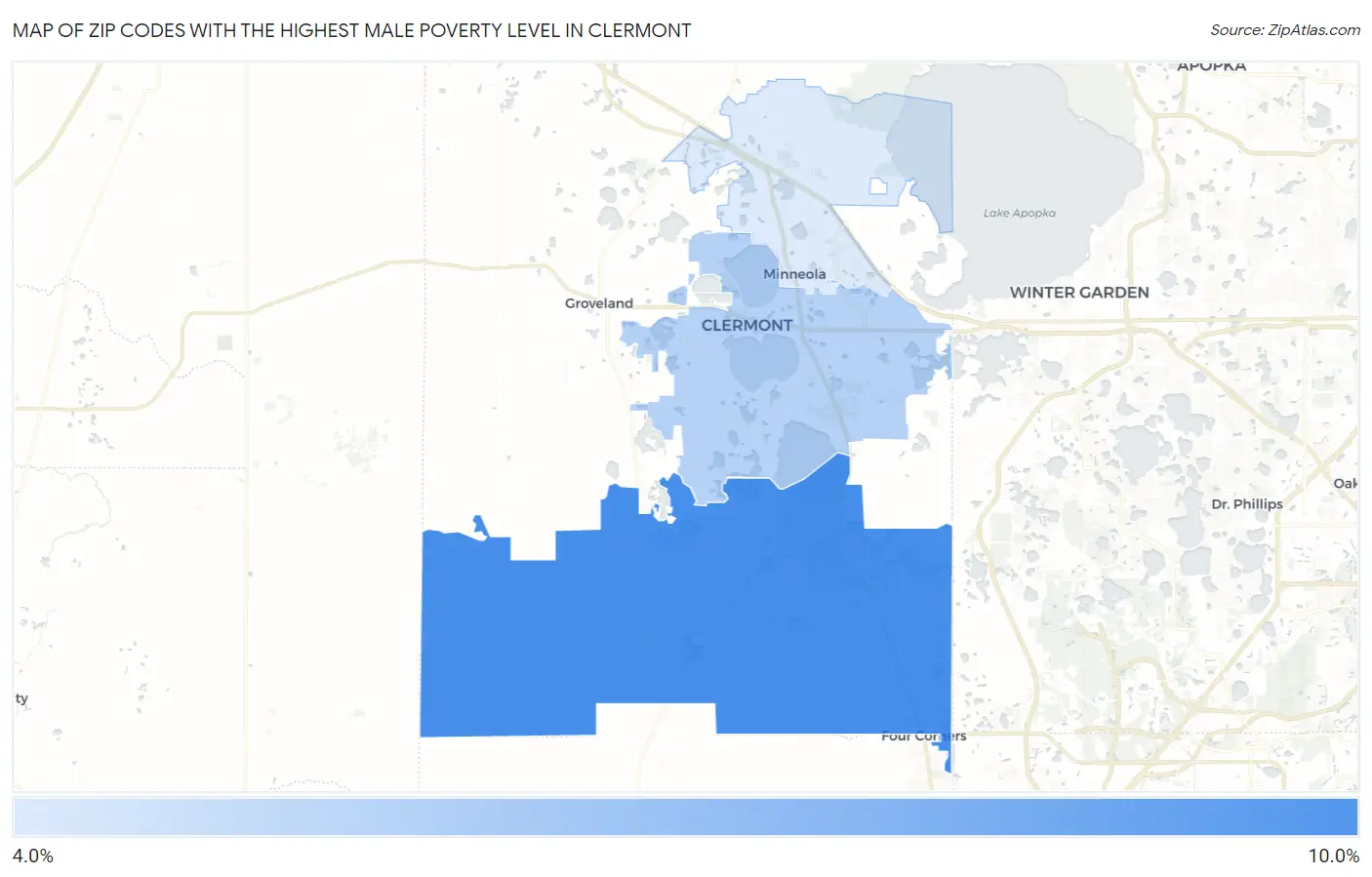 Zip Codes with the Highest Male Poverty Level in Clermont Map