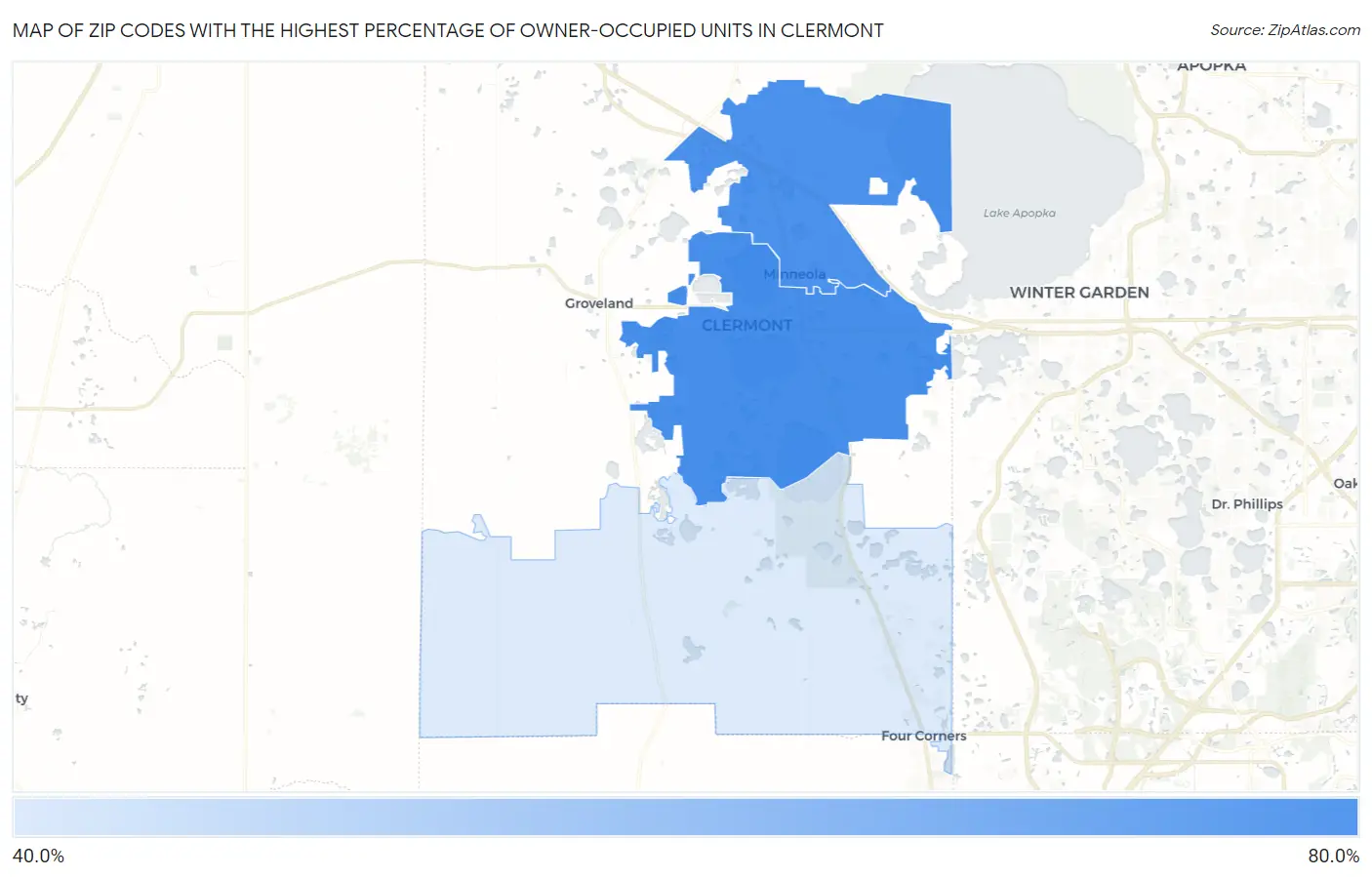 Zip Codes with the Highest Percentage of Owner-Occupied Units in Clermont Map