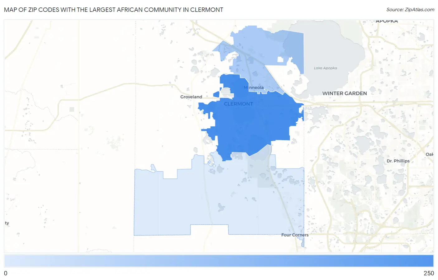 Zip Codes with the Largest African Community in Clermont Map