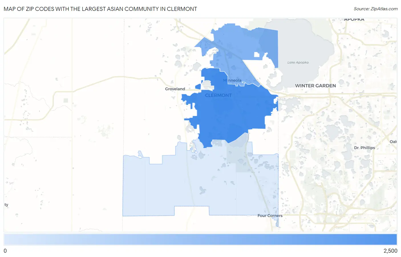 Zip Codes with the Largest Asian Community in Clermont Map