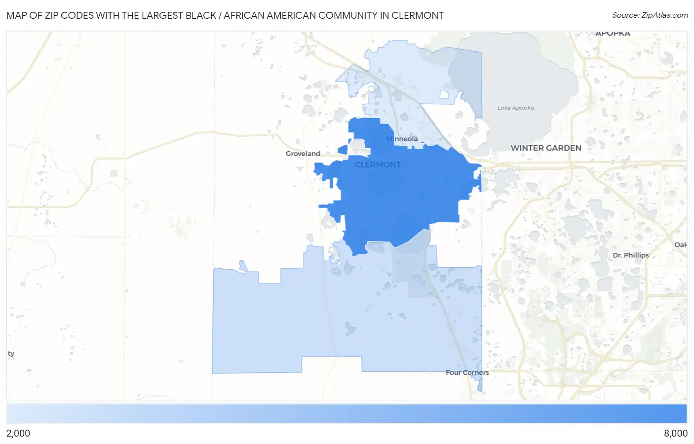 Zip Codes with the Largest Black / African American Community in Clermont Map
