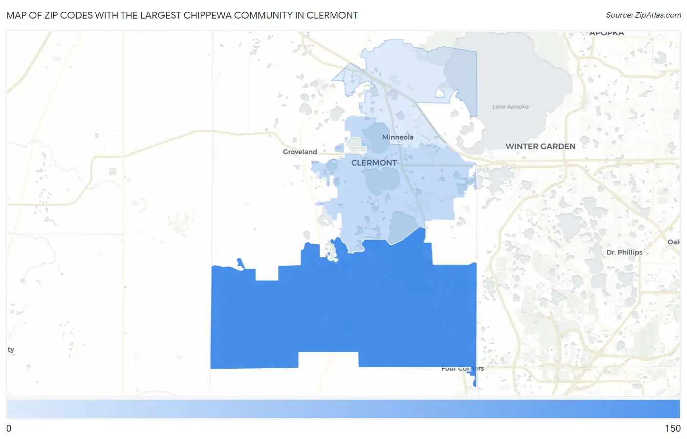Zip Codes with the Largest Chippewa Community in Clermont Map