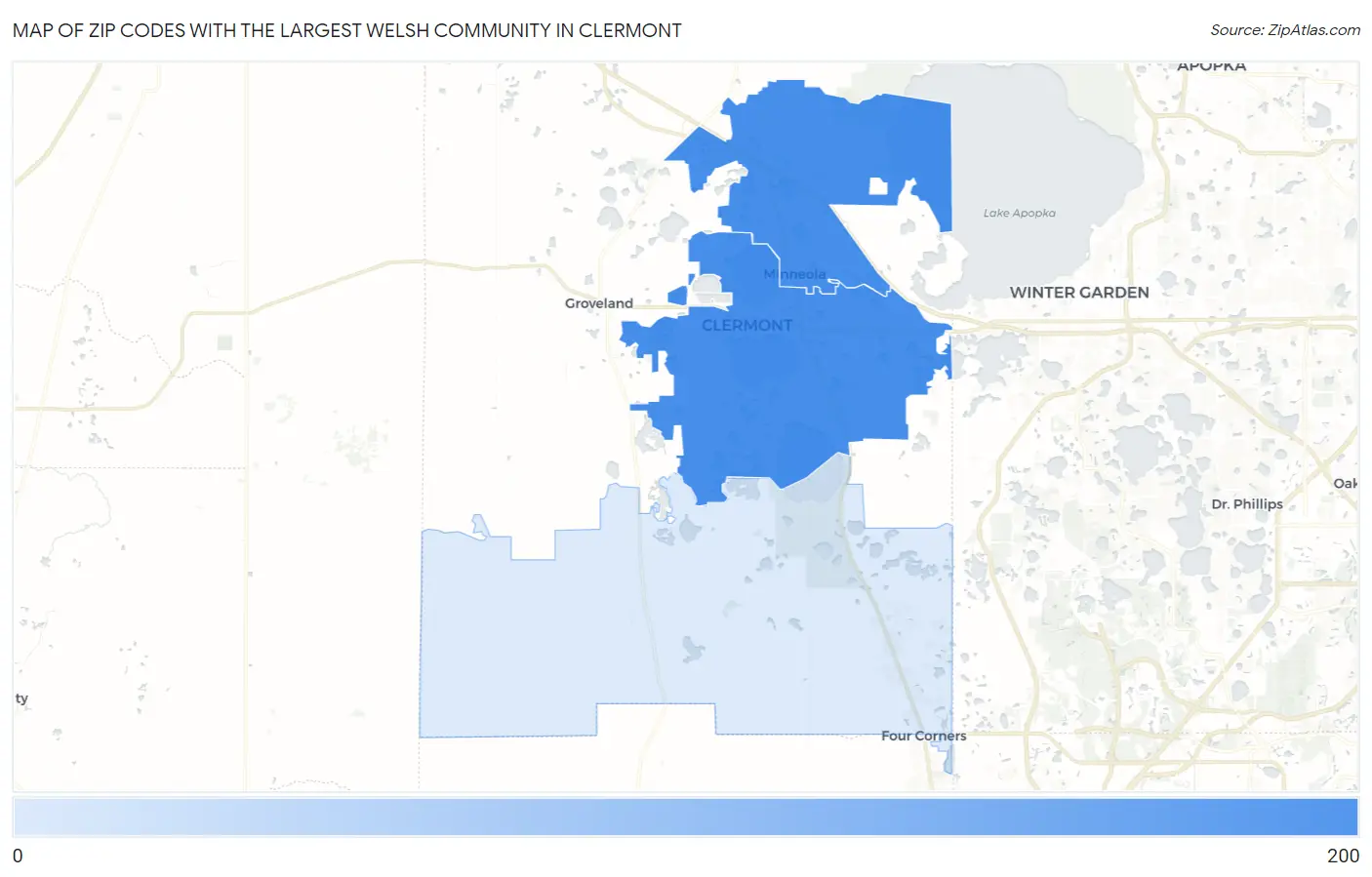 Zip Codes with the Largest Welsh Community in Clermont Map