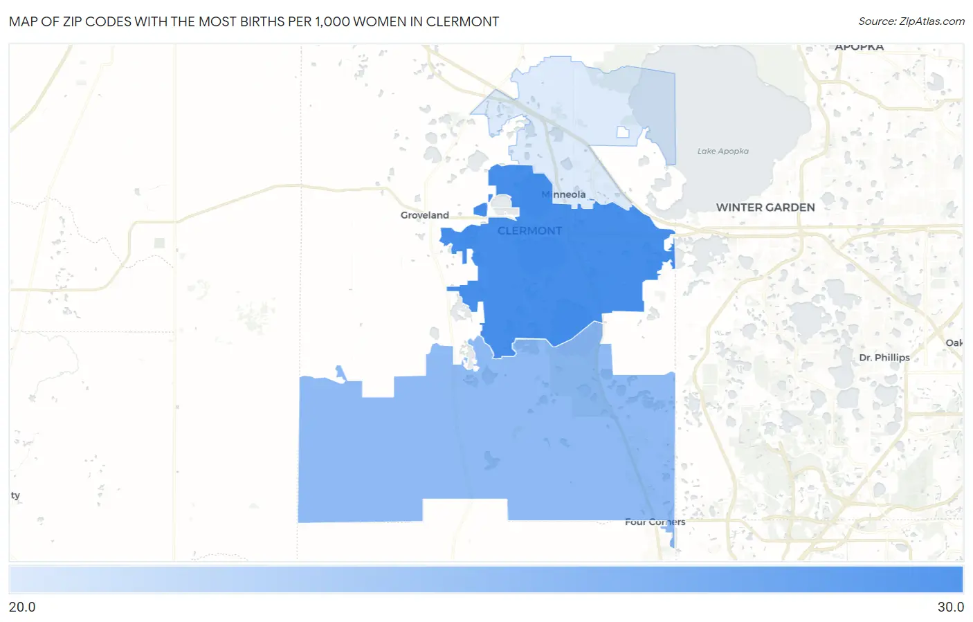 Zip Codes with the Most Births per 1,000 Women in Clermont Map