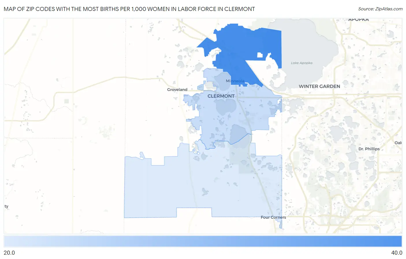 Zip Codes with the Most Births per 1,000 Women in Labor Force in Clermont Map