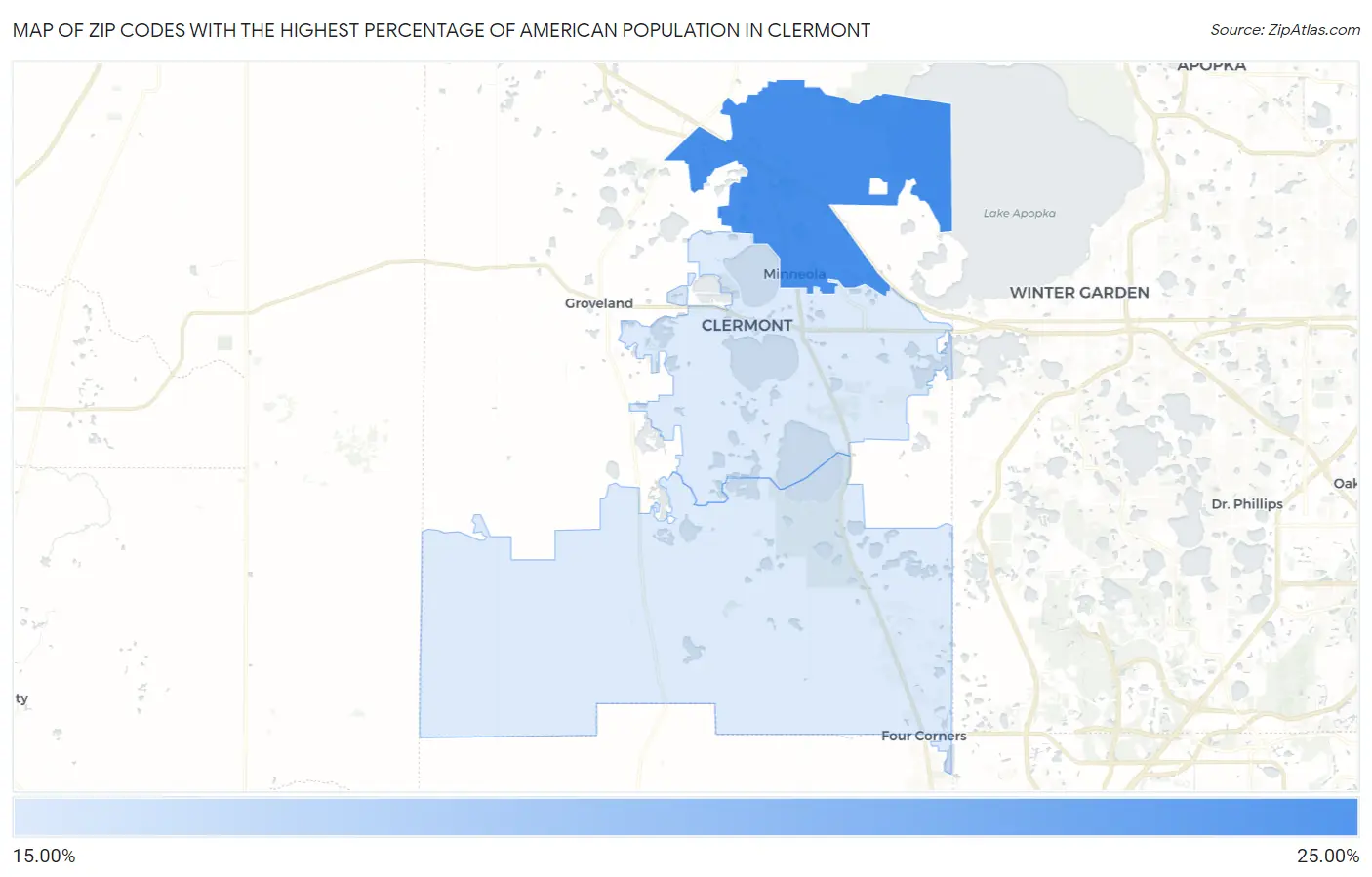 Zip Codes with the Highest Percentage of American Population in Clermont Map
