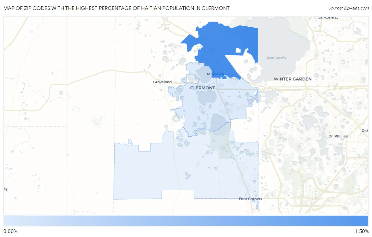 Zip Codes with the Highest Percentage of Haitian Population in Clermont Map