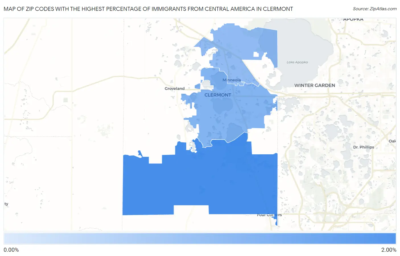 Zip Codes with the Highest Percentage of Immigrants from Central America in Clermont Map