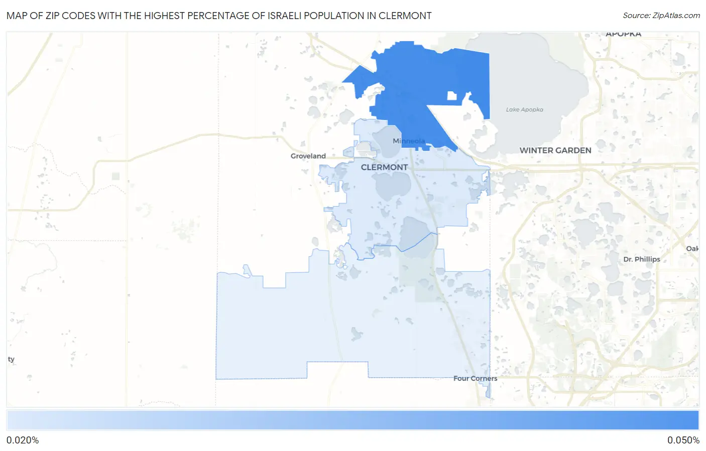 Zip Codes with the Highest Percentage of Israeli Population in Clermont Map