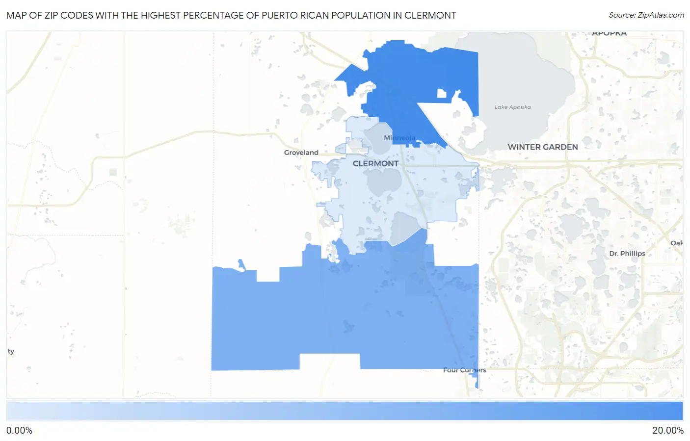 Zip Codes with the Highest Percentage of Puerto Rican Population in Clermont Map