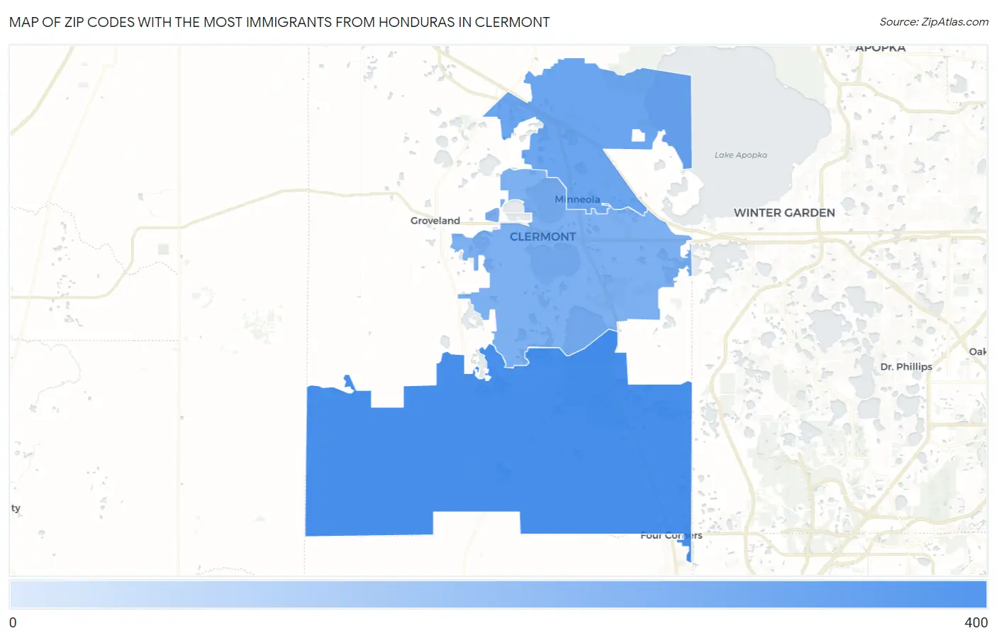 Zip Codes with the Most Immigrants from Honduras in Clermont Map