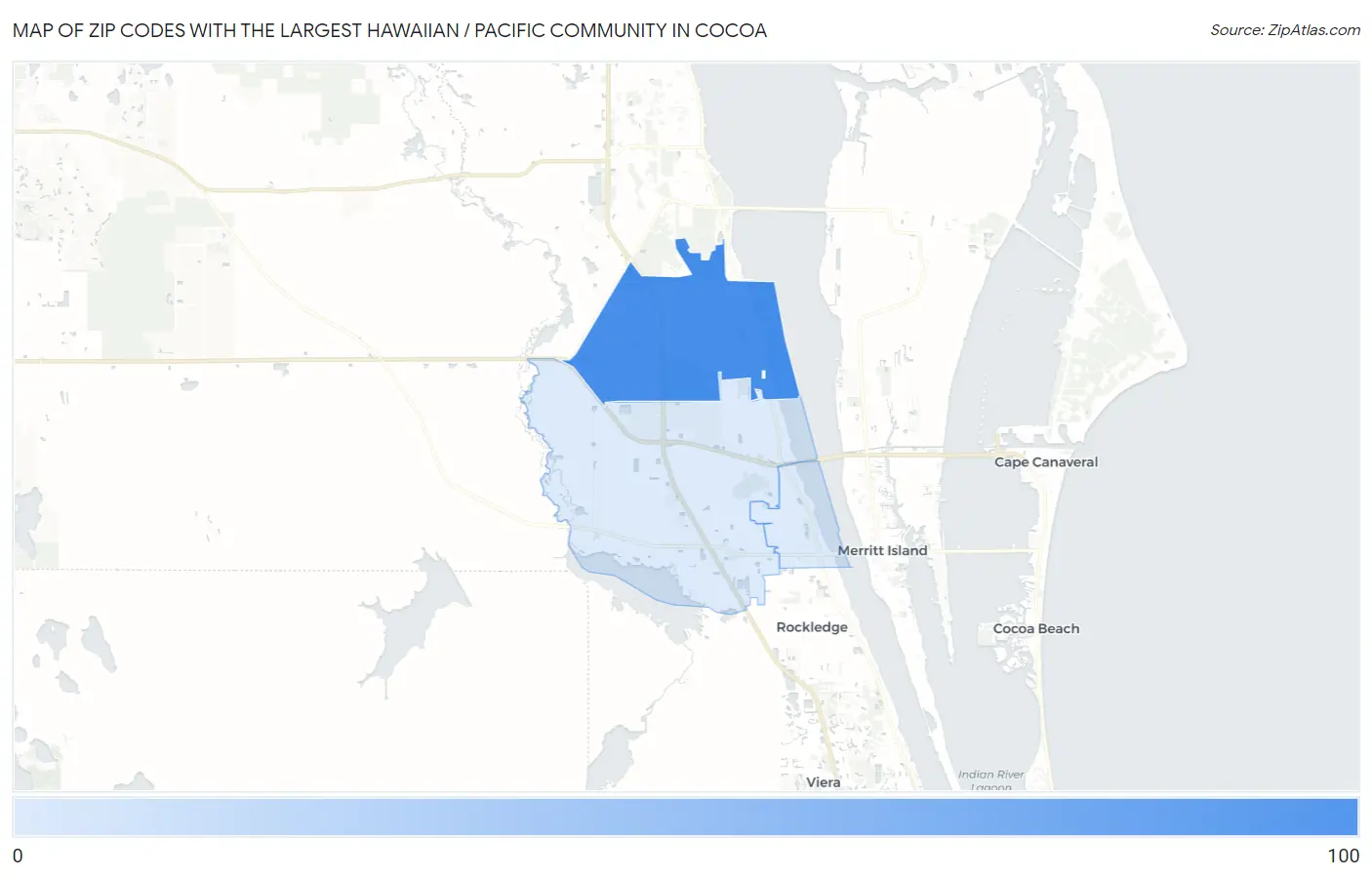 Zip Codes with the Largest Hawaiian / Pacific Community in Cocoa Map