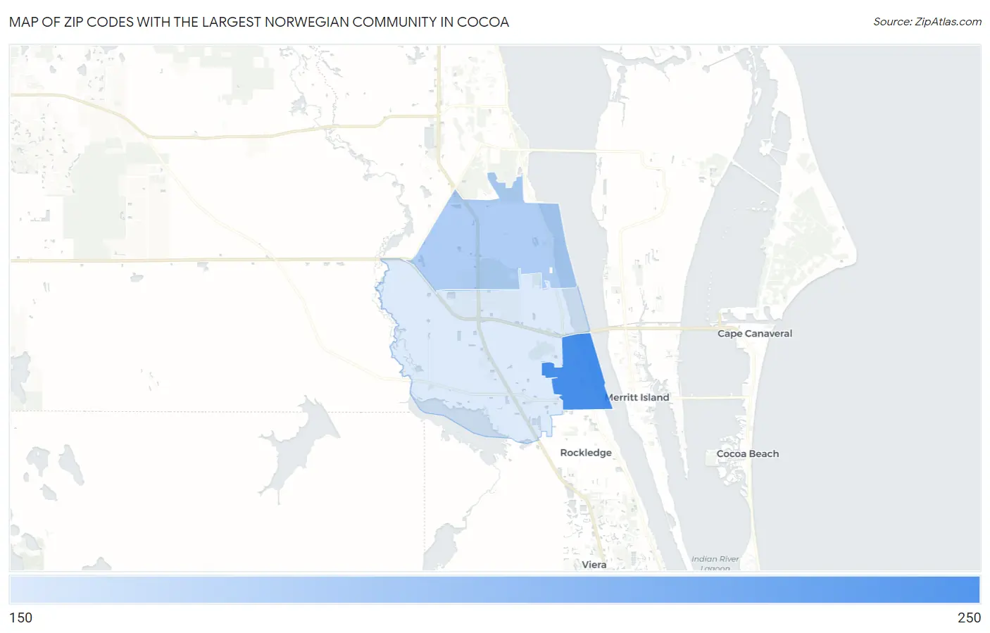Zip Codes with the Largest Norwegian Community in Cocoa Map