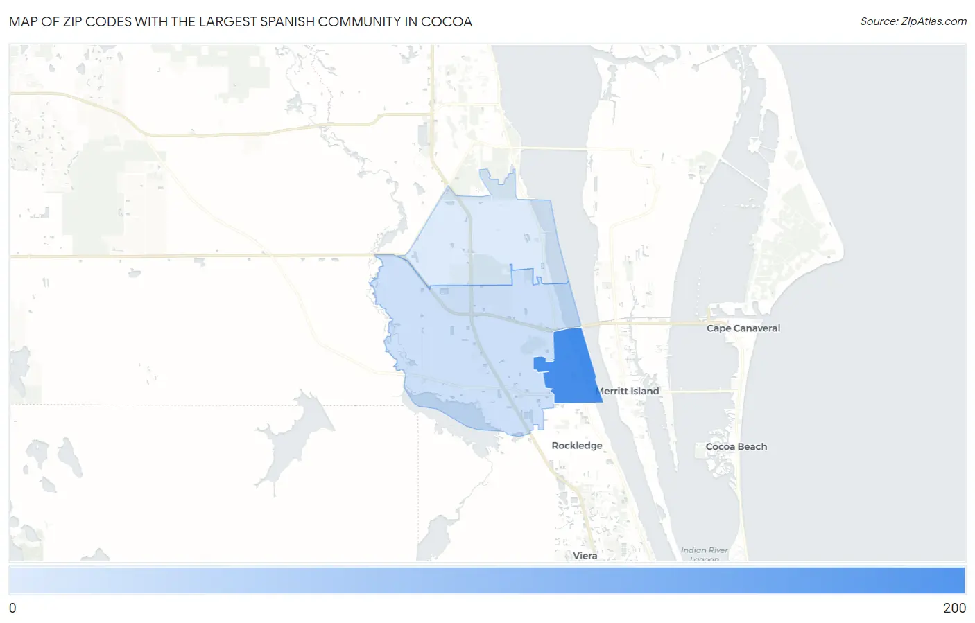 Zip Codes with the Largest Spanish Community in Cocoa Map