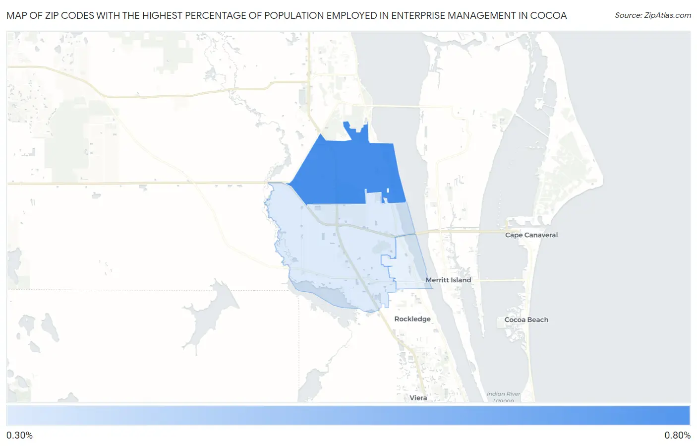 Zip Codes with the Highest Percentage of Population Employed in Enterprise Management in Cocoa Map
