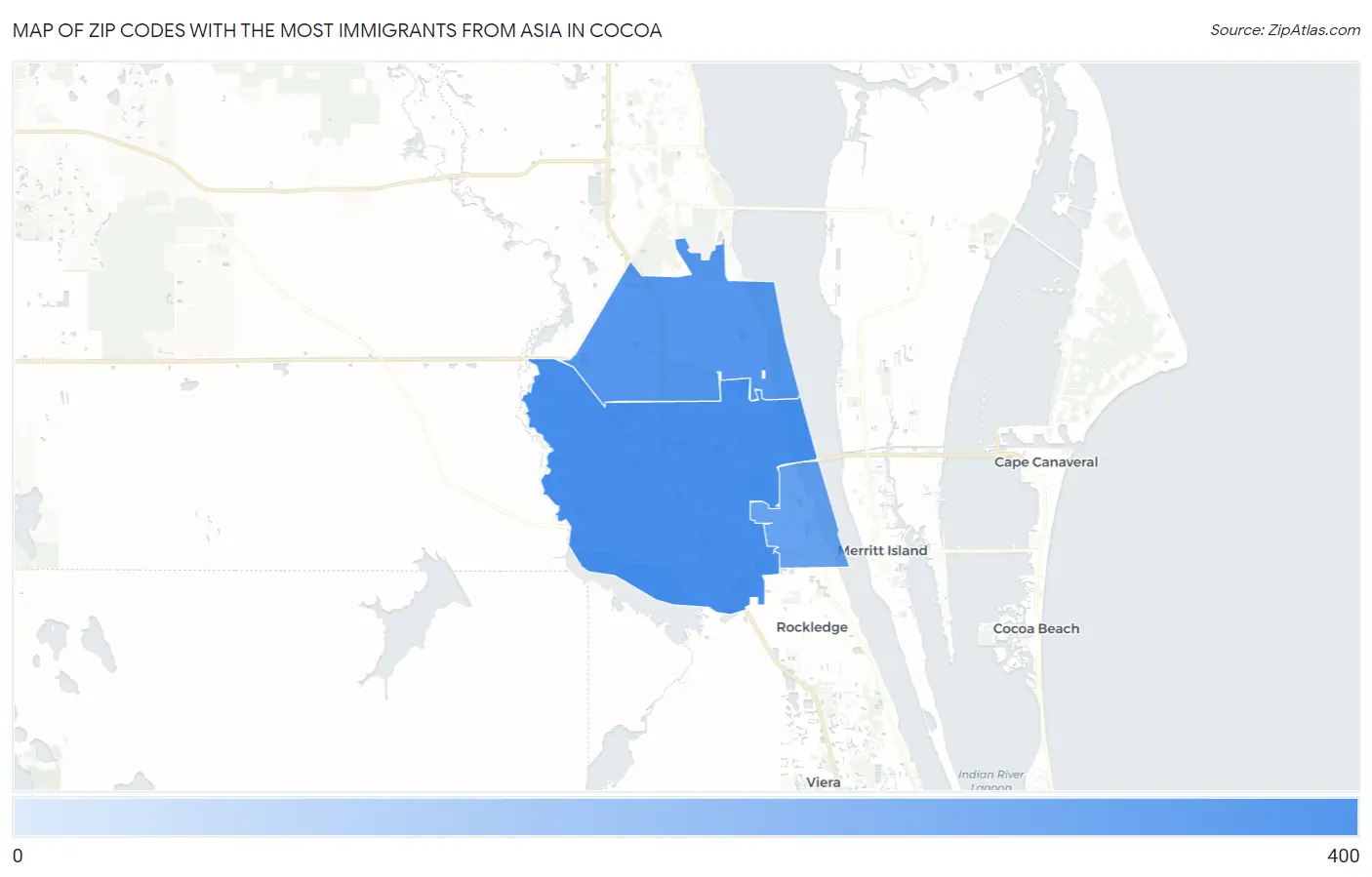 Zip Codes with the Most Immigrants from Asia in Cocoa Map