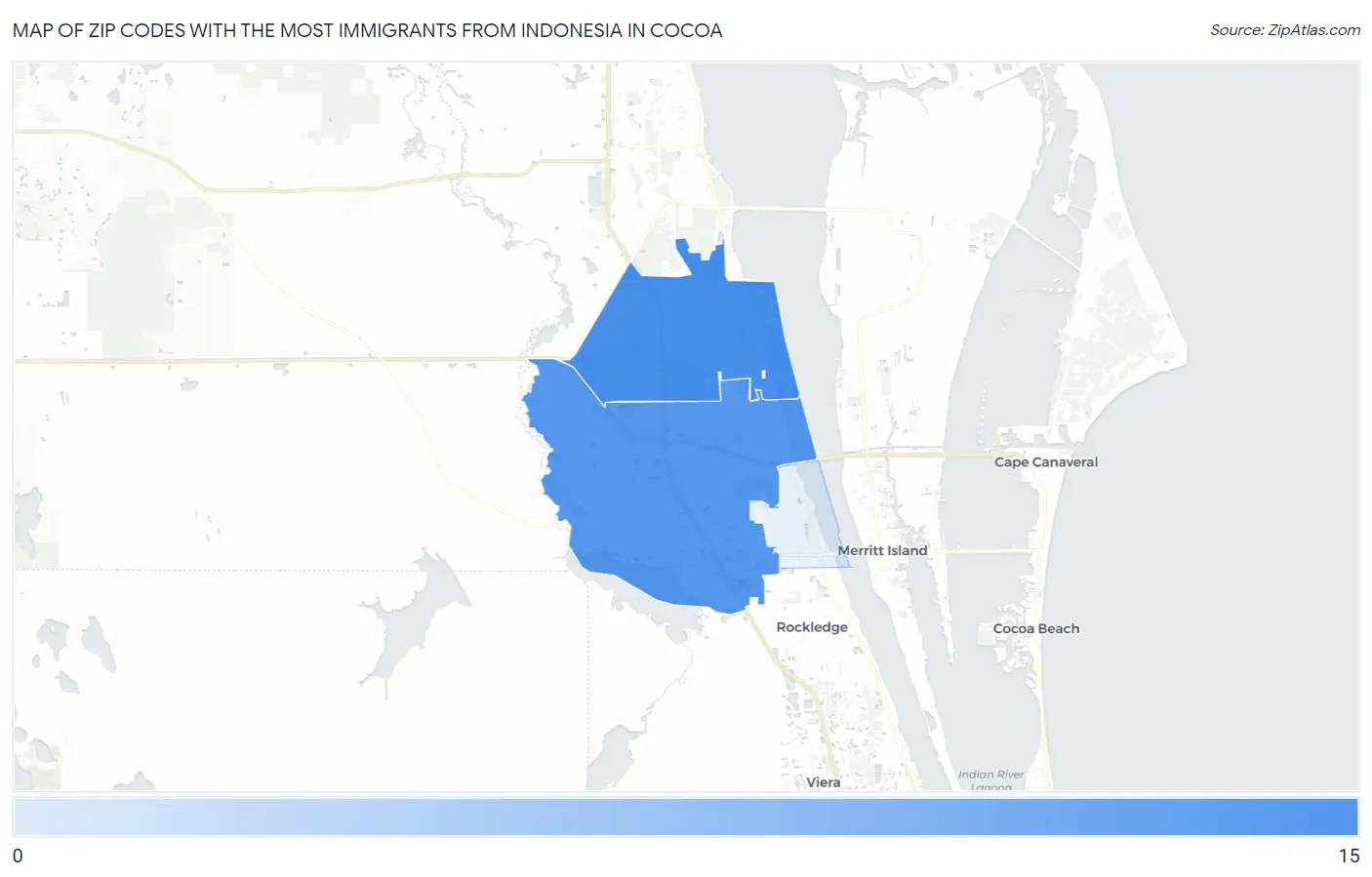 Zip Codes with the Most Immigrants from Indonesia in Cocoa Map