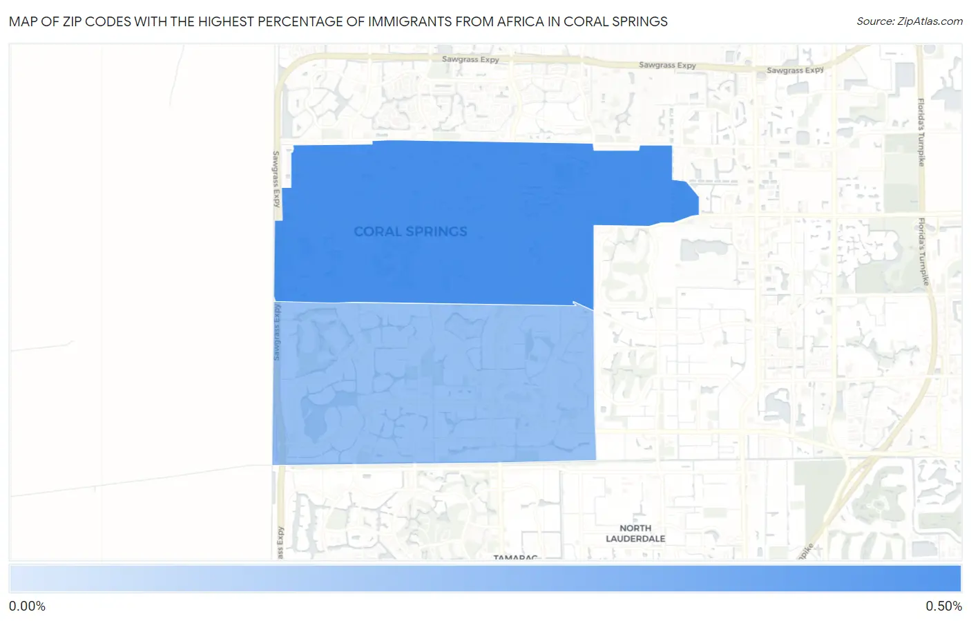Zip Codes with the Highest Percentage of Immigrants from Africa in Coral Springs Map
