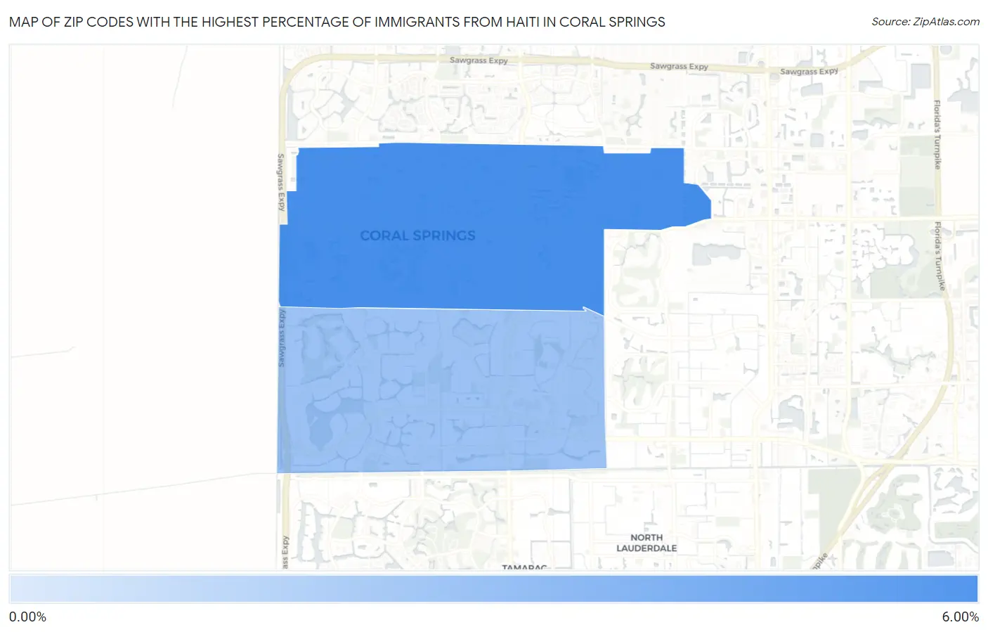 Zip Codes with the Highest Percentage of Immigrants from Haiti in Coral Springs Map