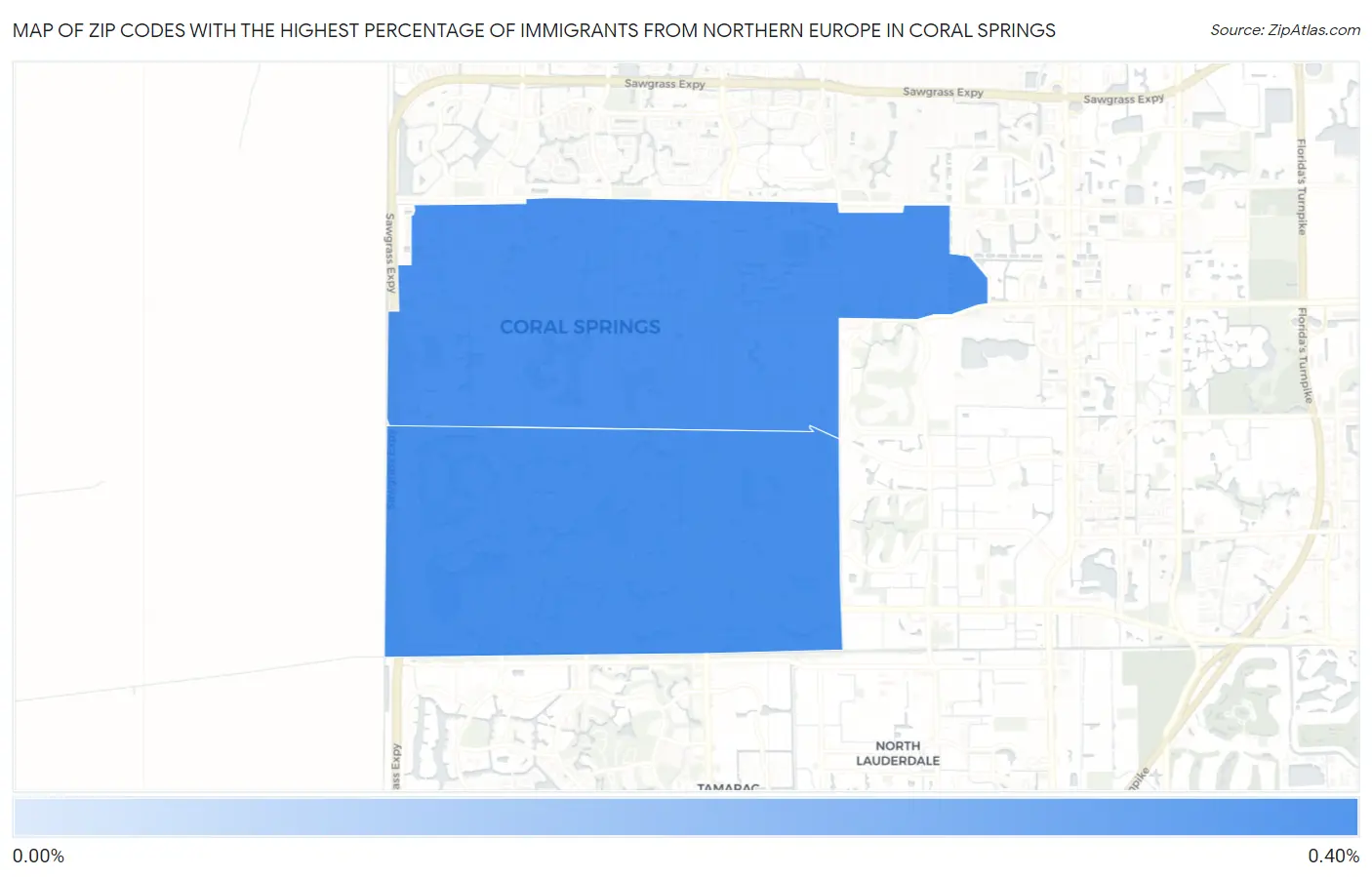 Zip Codes with the Highest Percentage of Immigrants from Northern Europe in Coral Springs Map