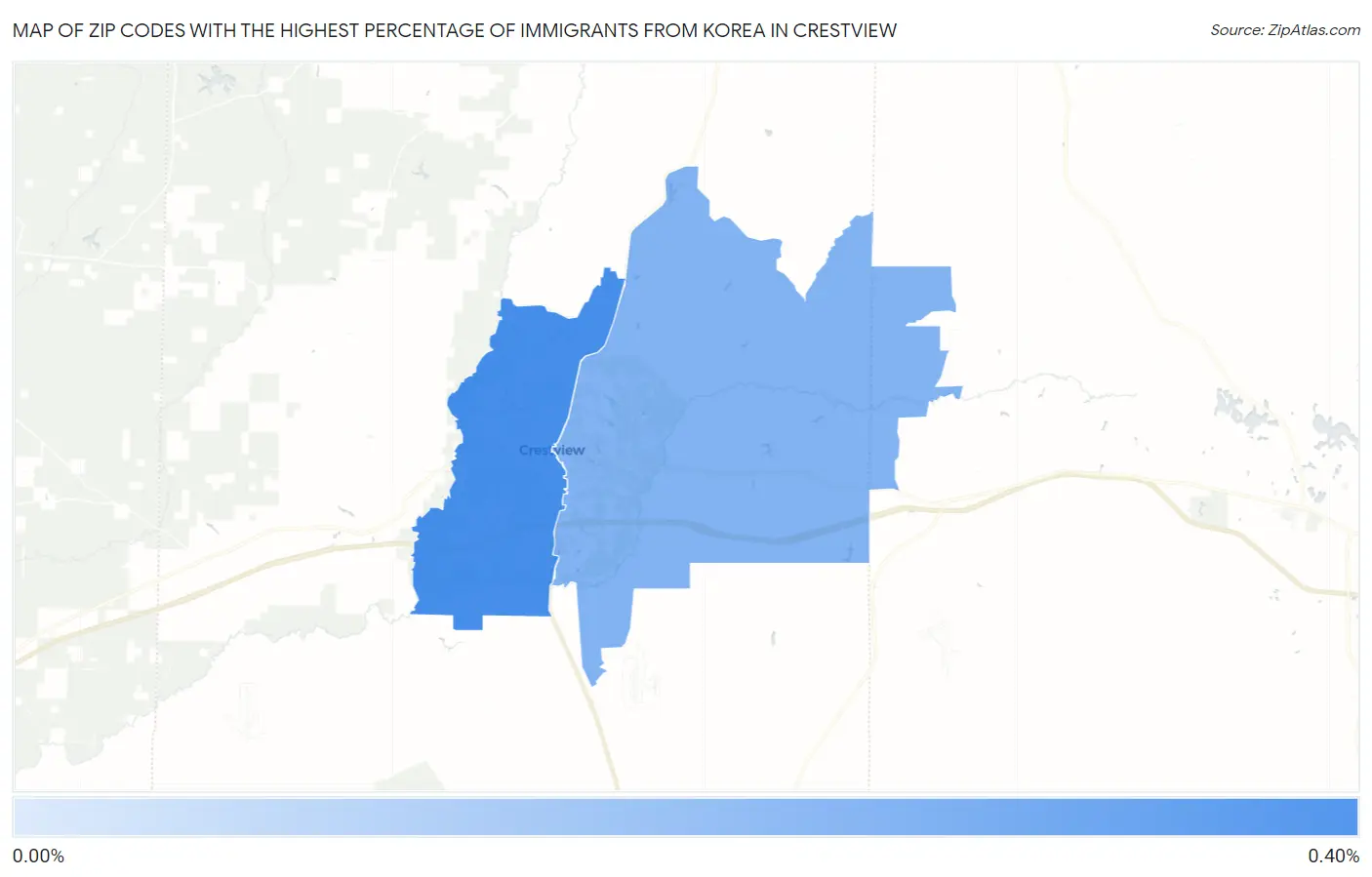 Zip Codes with the Highest Percentage of Immigrants from Korea in Crestview Map