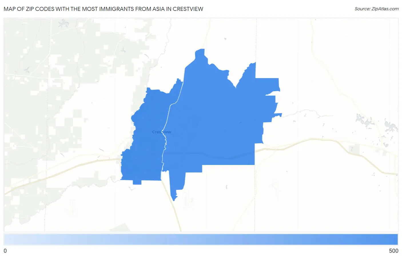 Zip Codes with the Most Immigrants from Asia in Crestview Map