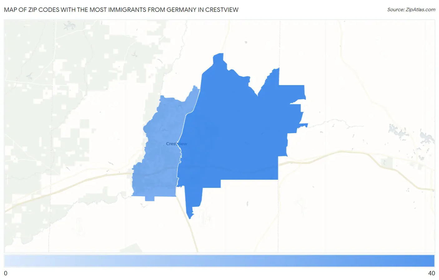 Zip Codes with the Most Immigrants from Germany in Crestview Map