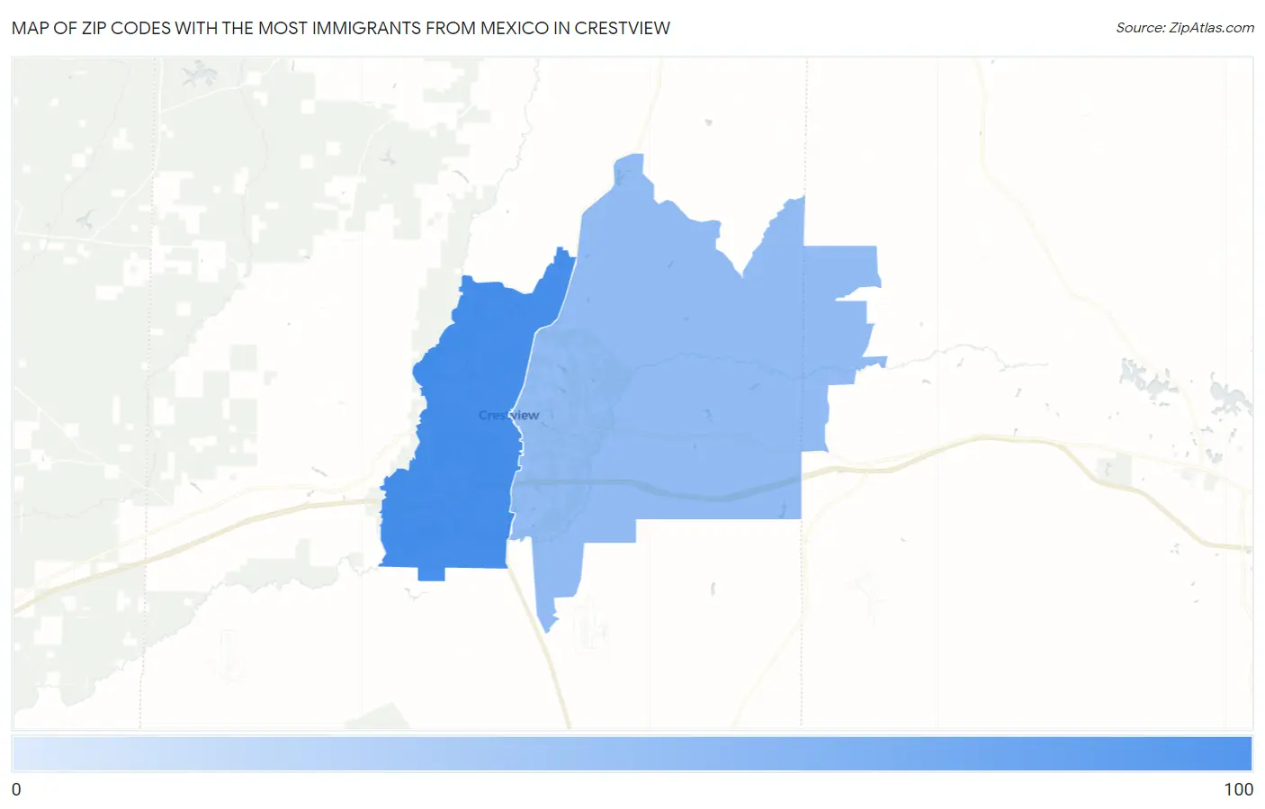 Zip Codes with the Most Immigrants from Mexico in Crestview Map