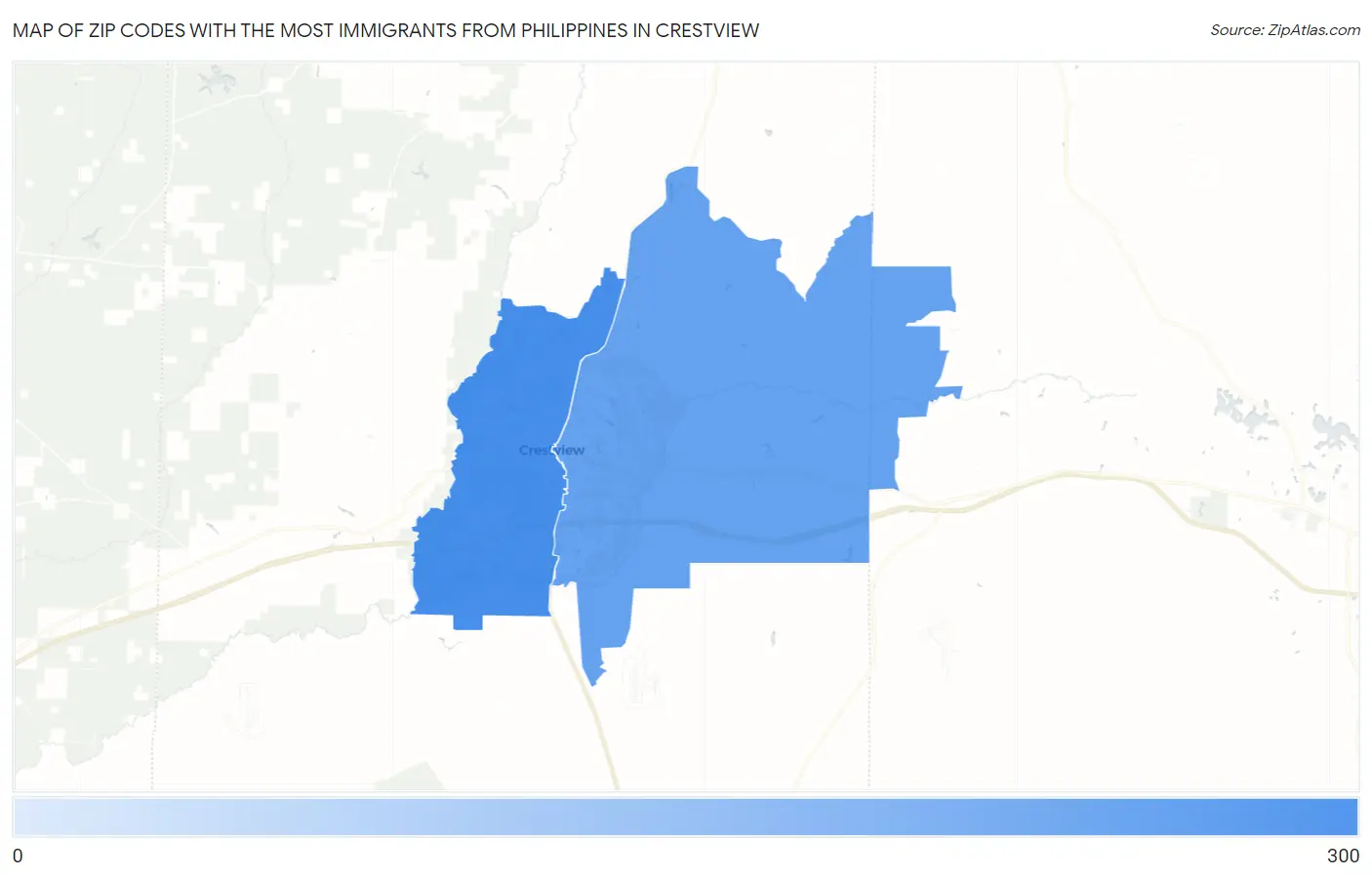 Zip Codes with the Most Immigrants from Philippines in Crestview Map