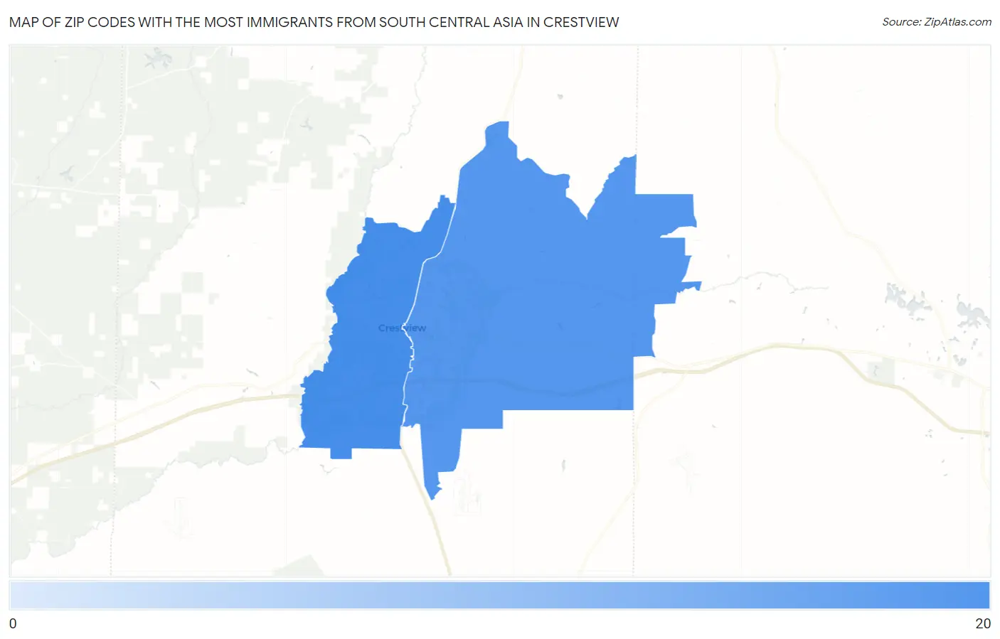 Zip Codes with the Most Immigrants from South Central Asia in Crestview Map