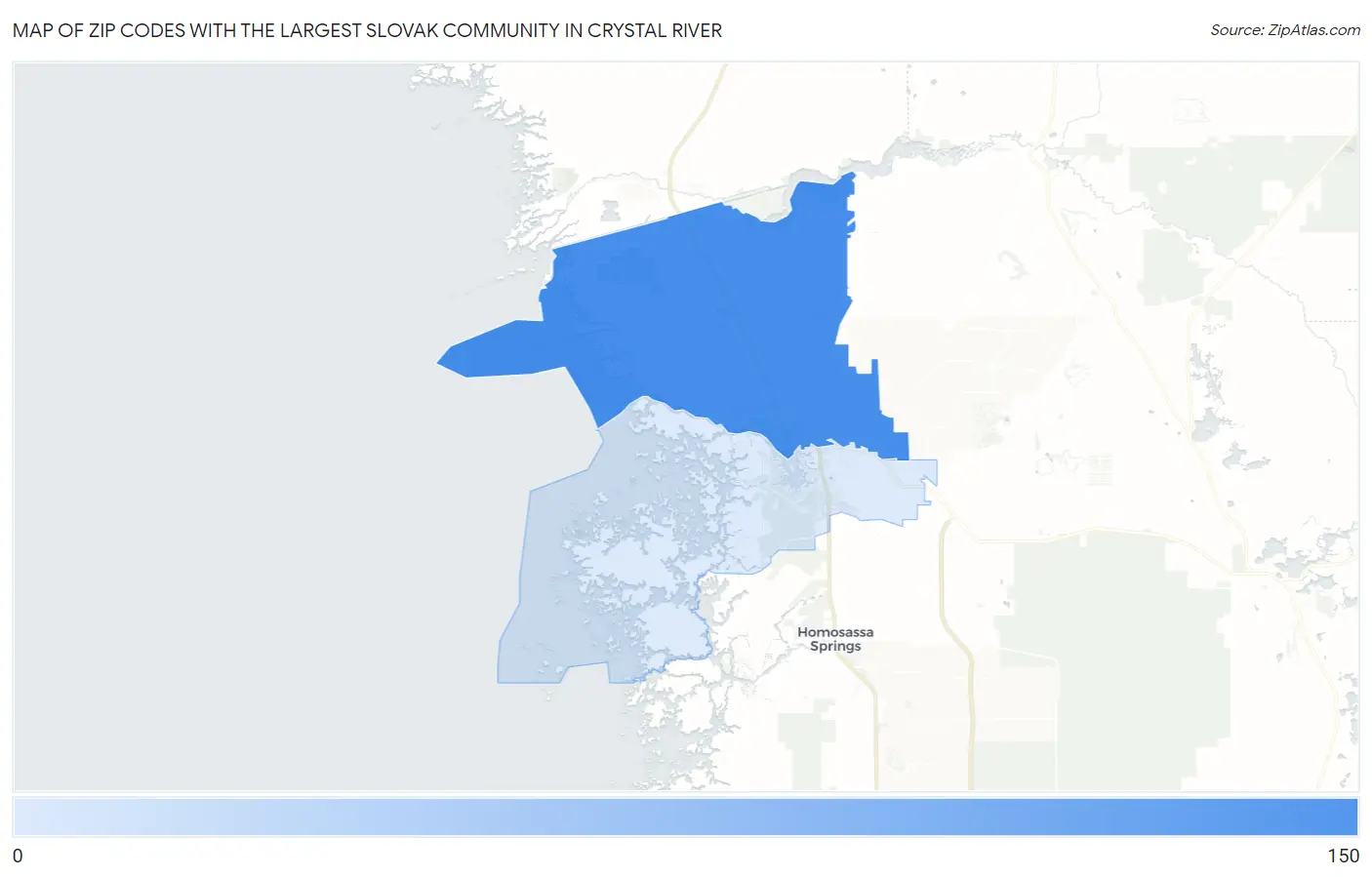 Zip Codes with the Largest Slovak Community in Crystal River Map