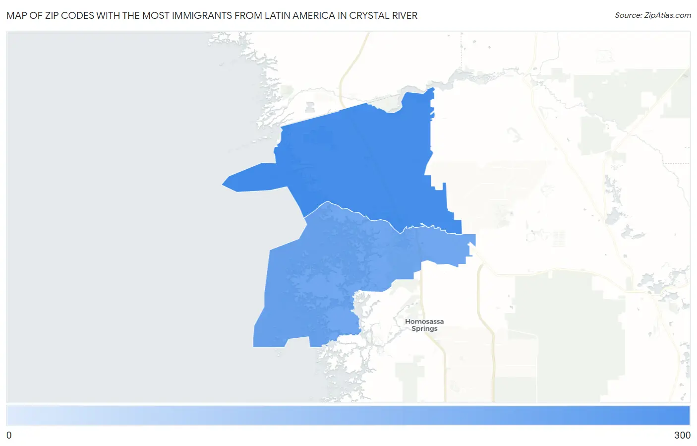 Zip Codes with the Most Immigrants from Latin America in Crystal River Map