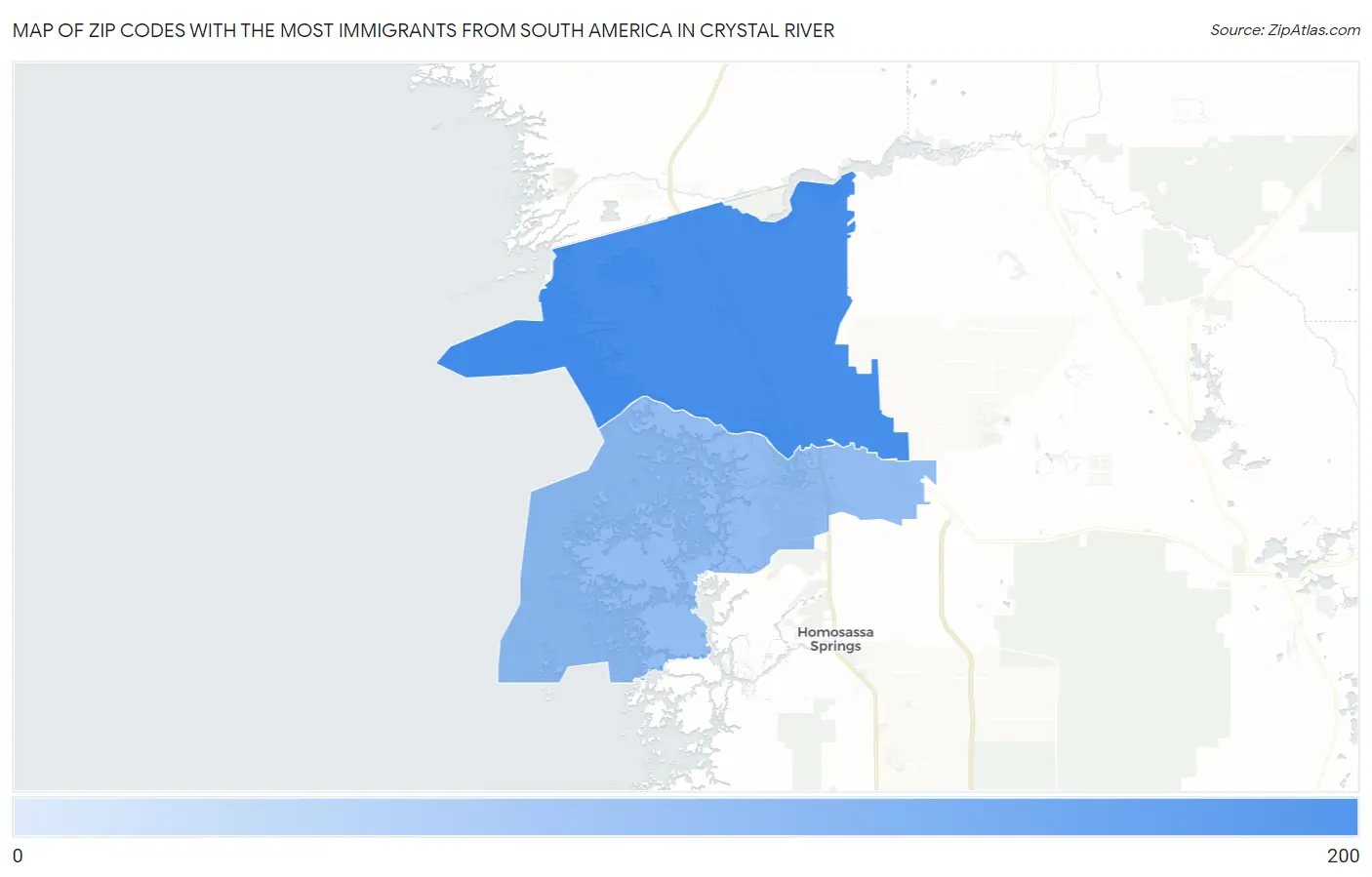 Zip Codes with the Most Immigrants from South America in Crystal River Map