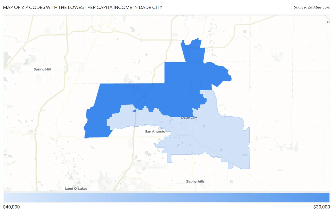 Zip Codes with the Lowest Per Capita Income in Dade City Map